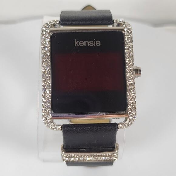Kensie Women's Digital Watch with Crystals, Square Face, Black Leather Strap - Picture 10 of 16